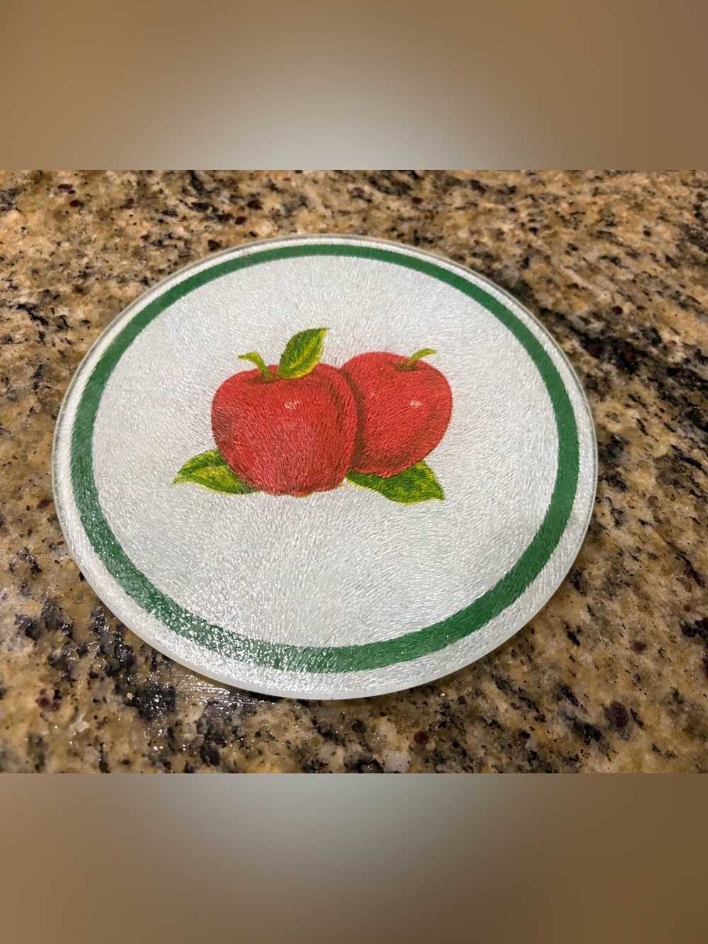 Vintage 8 inch Round Apple Motif Trivet with Green Trim